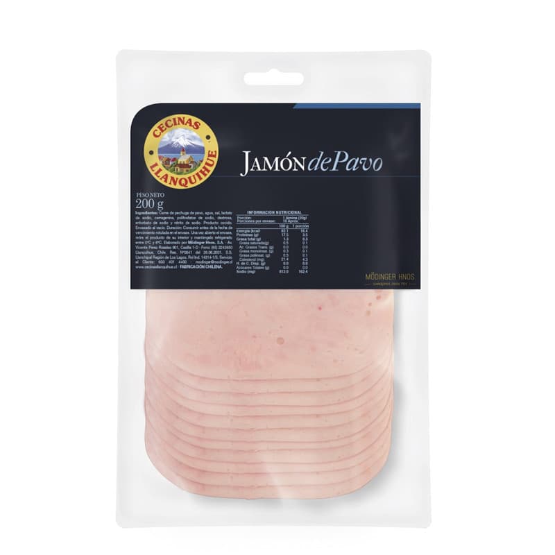 Imagen de JAMON DE PAVO COCIDO REBANADO MODINGER 180GRS SACHET